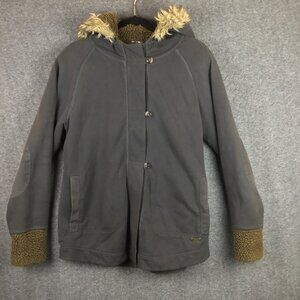 Vintage Eddie Bauer Hooded Fleece Lined Coat Sz M Patch Elbow